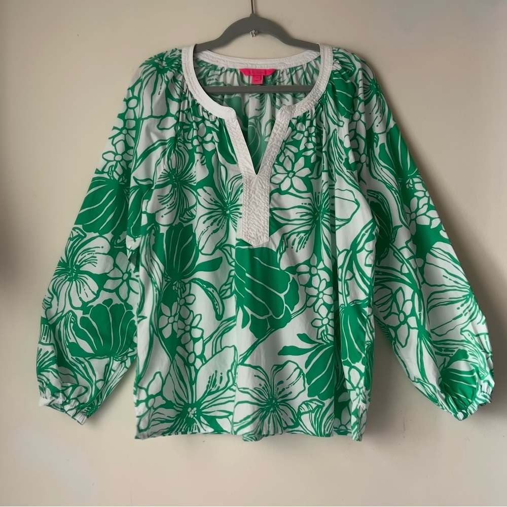 Lilly Pulitzer Sz XL Camryn Tunic in Spearmint Green Kiss My Tulips Top - Picture 1 of 14